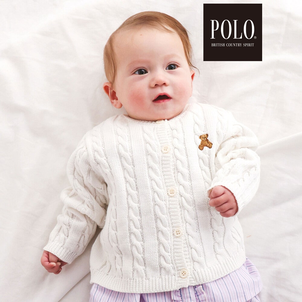 【POLO BCS(ポロ・ビーシーエス)×SLAP SLIPコラボ】クマさん刺しゅうカーディガンベビー(70~80cm) オフホワイト ワンサイズ(70~80cm)