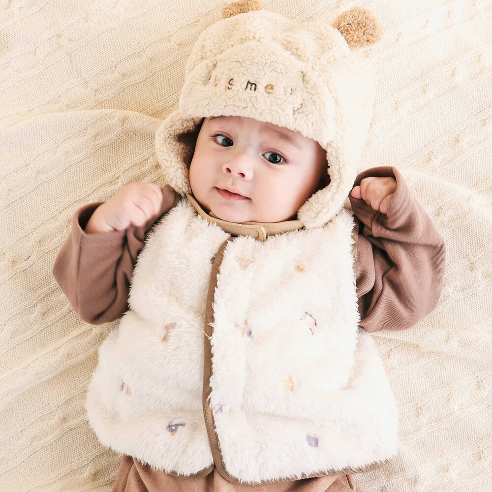 マイクロフリースクマ刺しゅうリバーシブルベスト (60~90cm)(ワン