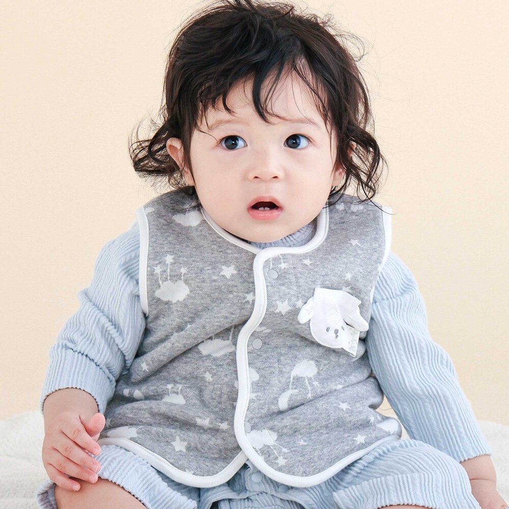【お揃い】アニマル顔モチーフポケット付きベストベビー(70~80cm) グレー系 ワンサイズ