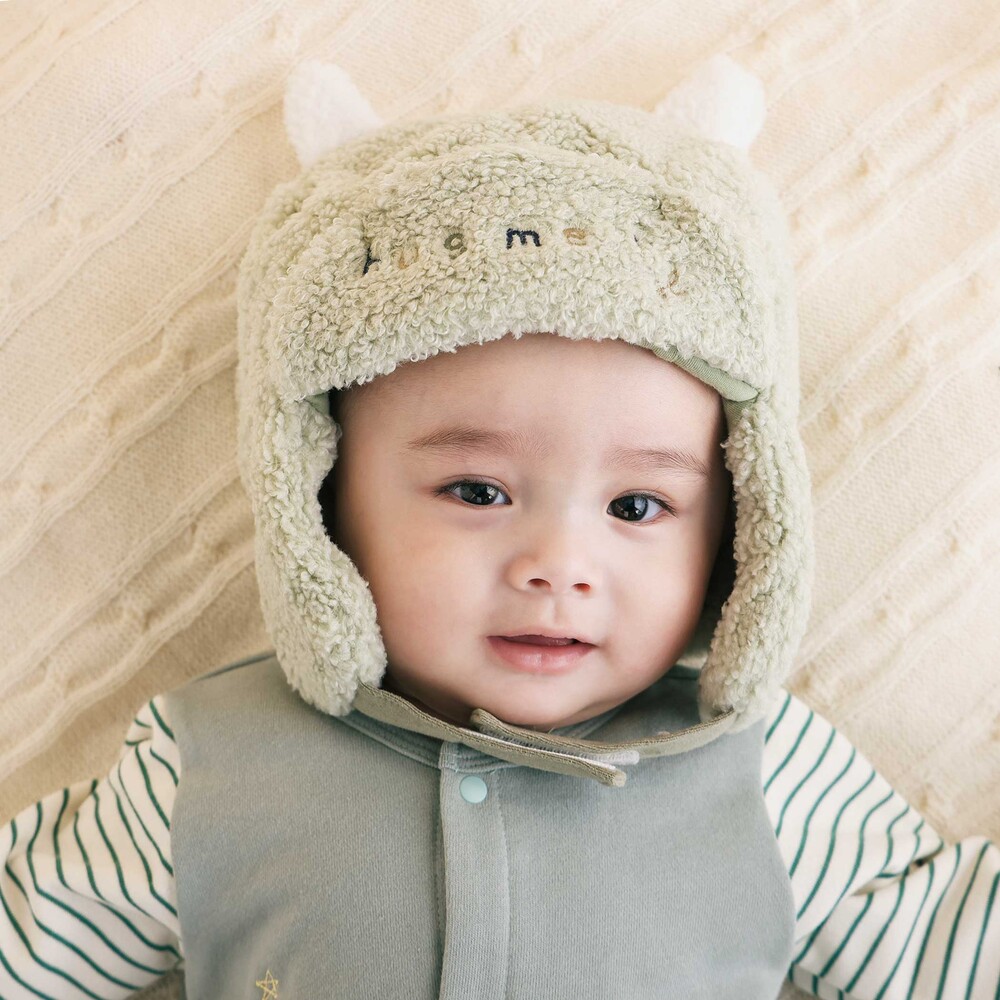 アニマルクマドラゴン耳付きボアフライトキャップベビー(46~48cm) グリーン(ドラゴン) 48cm