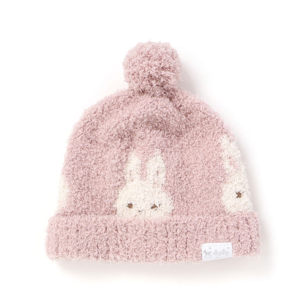 【ウサギ&ひつじモチーフ】耳付きブークレニット帽子ベビー(44~48cm) ピンク ワンサイズ