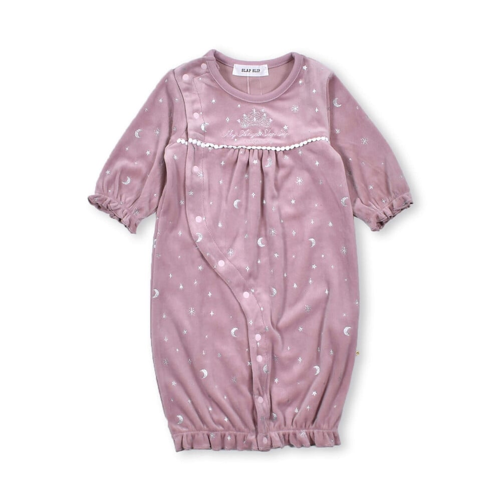 ドットレース ティアラ 刺繍 裾 ギャザー 2WAYオール ベビー (50~70cm) ピンク系 ワンサイズ