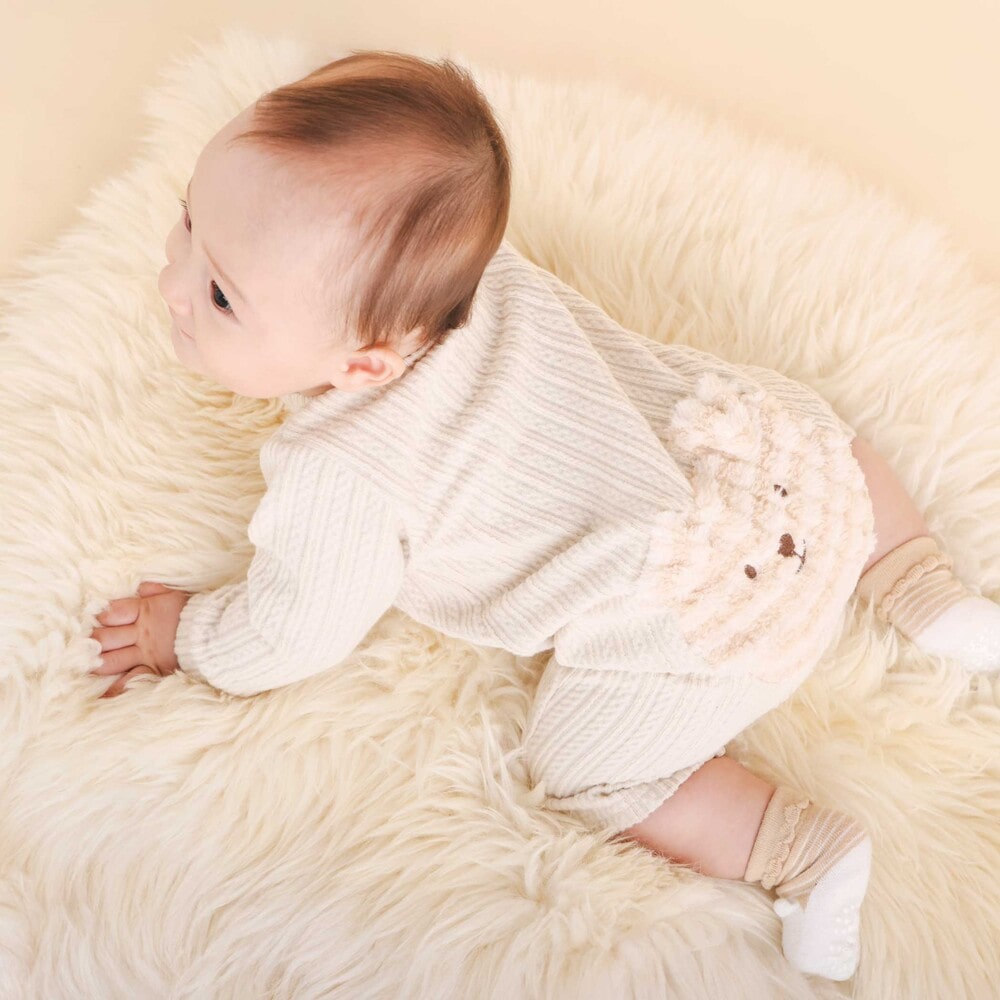 アニマルウサギイヌ恐竜モコモコおしりモチーフロンパース(60~80cm) ベージュ(イヌ) 60cm