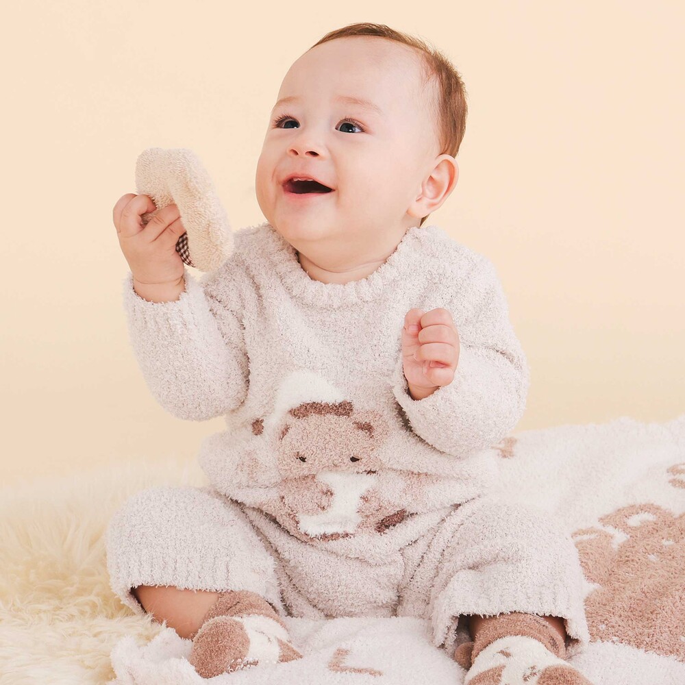 【お揃い/ウォッシャブル加工】アニマルウサギクマロボットもこもこロンパース(70~80cm) ベージュ(クマ) 70cm