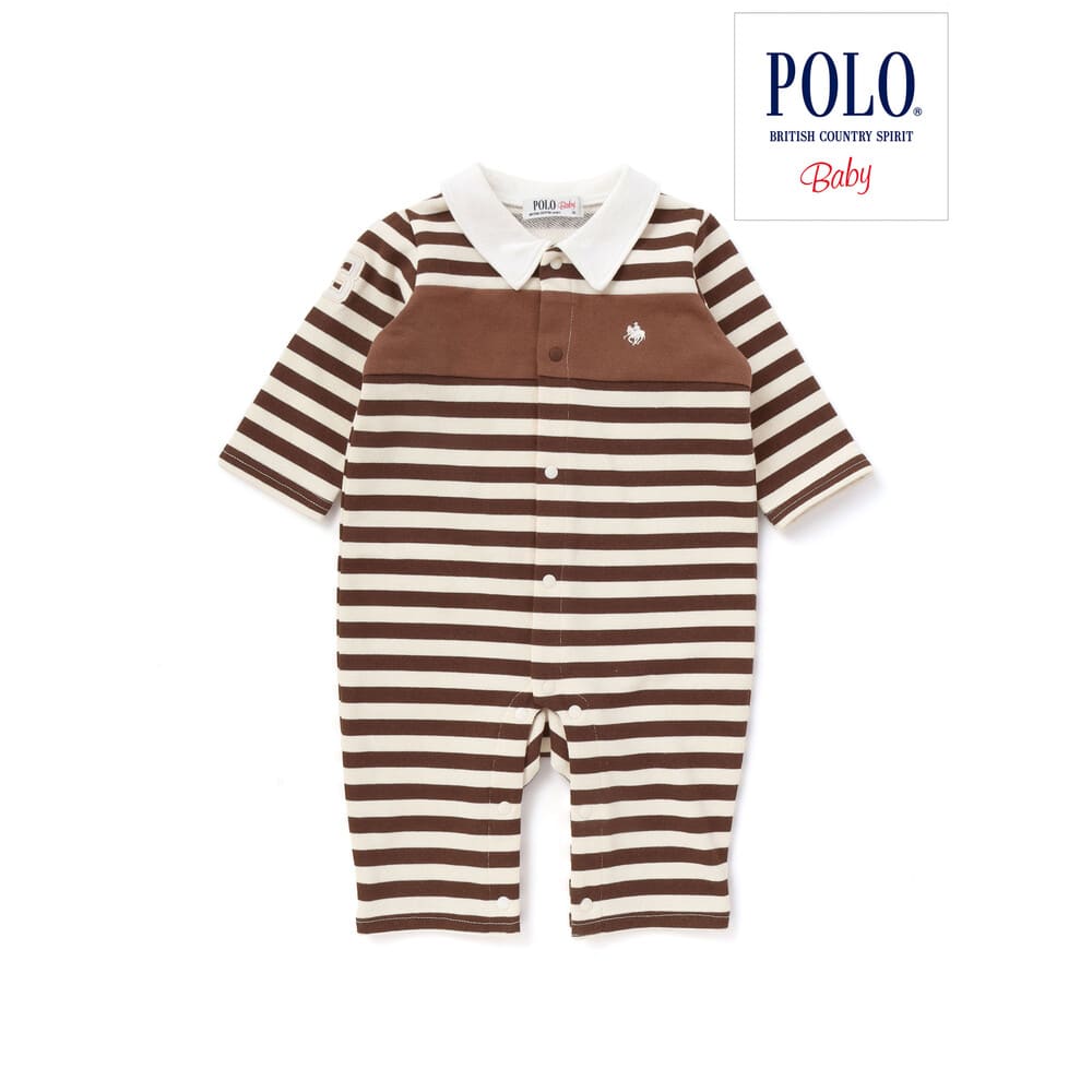 【POLO BCS(ポロ・ビーシーエス)×SLAP SLIP】胸元切り替え裏毛カバーオールベビー(60~80cm) オフホワイト系 60cm
