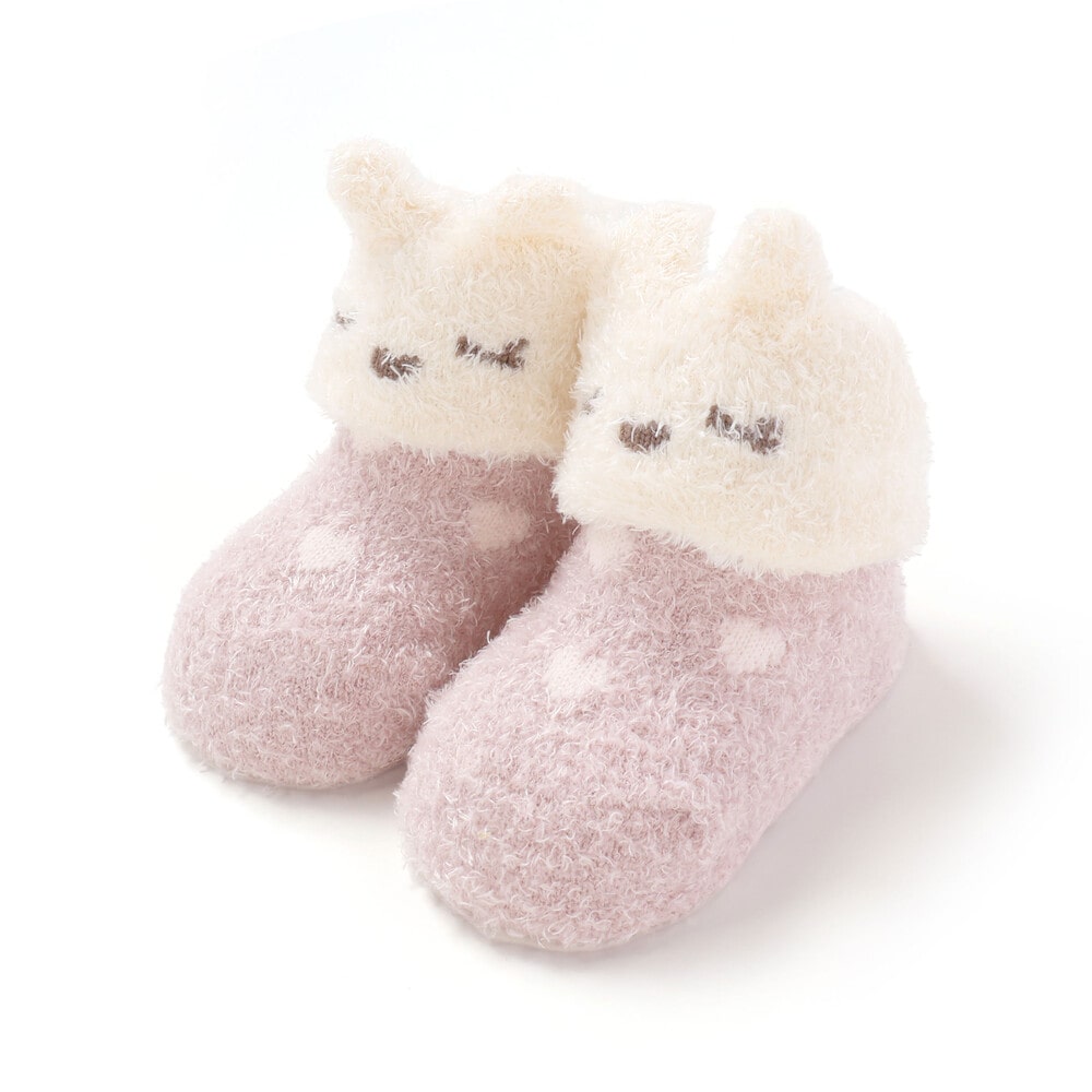 アニマル折り返しブークレニットソックスベビー(9~12cm) ピンク系 ワンサイズ