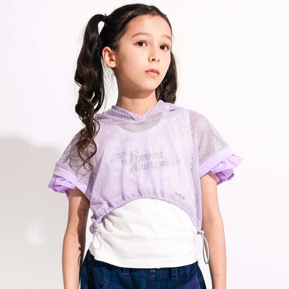 メッシュ半袖フーディ&タンクトップセット(110~150cm) パープル 110cm
