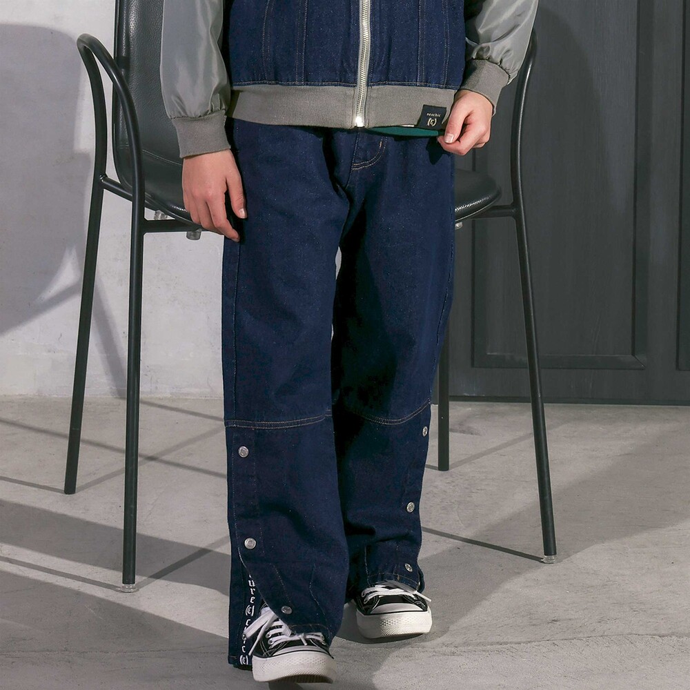 ボタンスリット開きワイドデニムパンツ(110~150cm) ネイビー 110cm