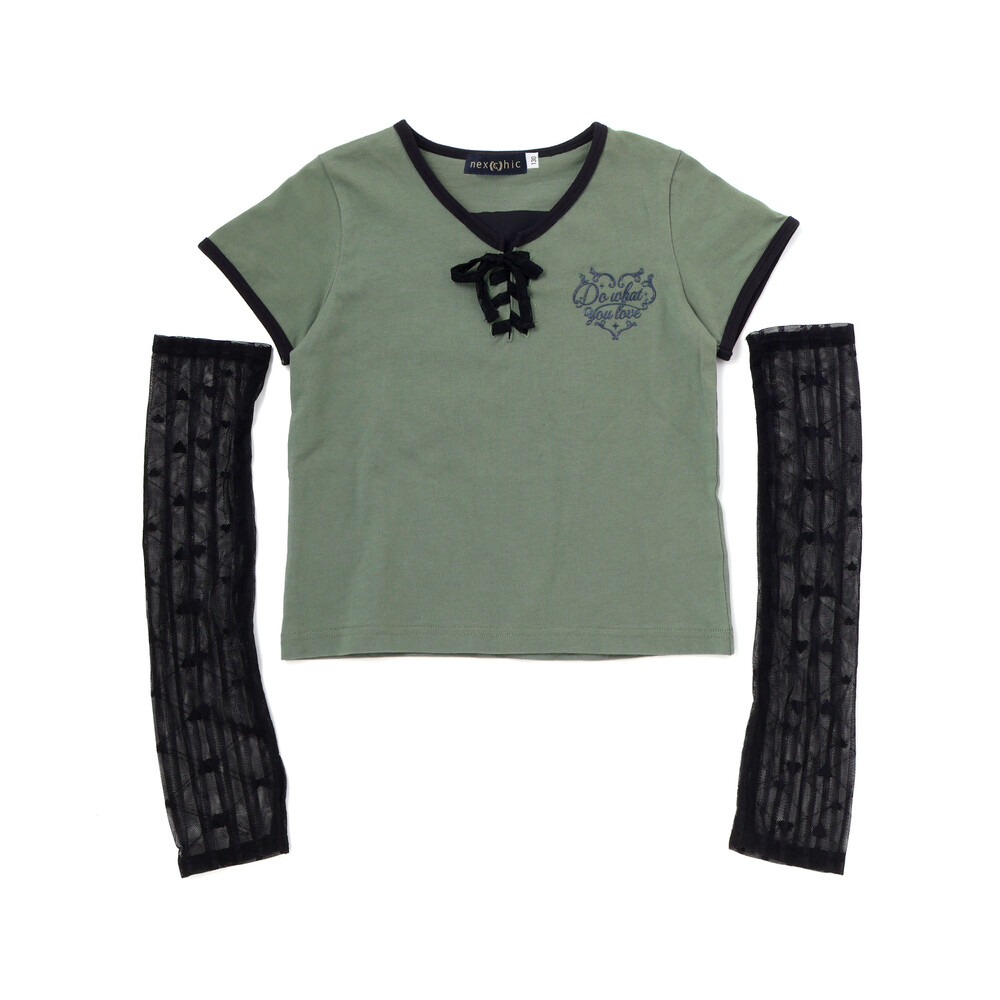 レースアップTシャツ&レースアームカバーセット(110~150cm) グリーン 110cm