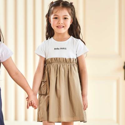 タフタ×天竺ギャザー切り替え半袖ワンピース(80~150cm)