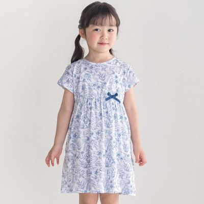 (ペチパンツ付)【お揃い】強撚スムースボタニカルレモン柄半袖ワンピース(90~150cm)