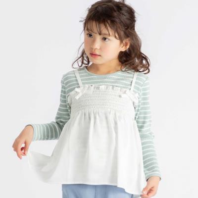 ラメジョーゼットシャーリングキャミ+リブボーダー長袖Tシャツセット(90~160cm)