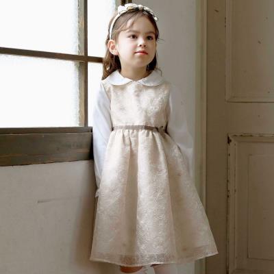 【日本製】オーガンジーフラワー刺しゅうドレス(110~130cm)