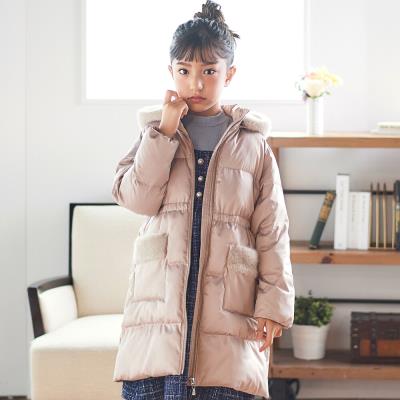 【撥水加工】タフタウエストギャザーファーフード中綿コート(100~160cm)