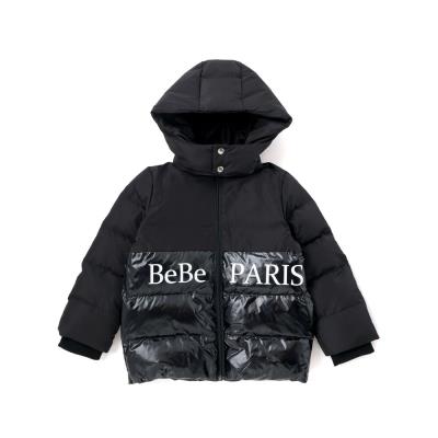 【撥水加工】タフタ切り替えロゴプリントフード中綿コート(100~160cm)