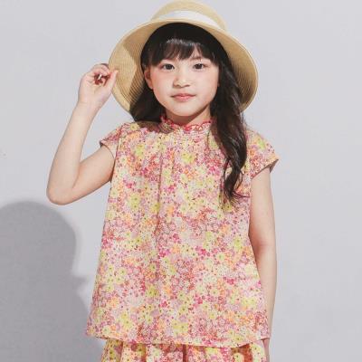 DEVEAUX】水彩風花柄シャーリングブラウス(90~140cm)(140cm