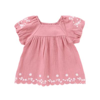 フラワー刺しゅうダブルガーゼバルーン袖ブラウス(90~150cm)