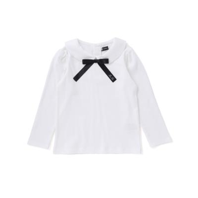 スムースロゴ入りボウタイ付き長袖丸襟ブラウス(100~150cm)