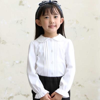 花レース丸襟フロントタックスムース長袖ブラウス(90~140cm)