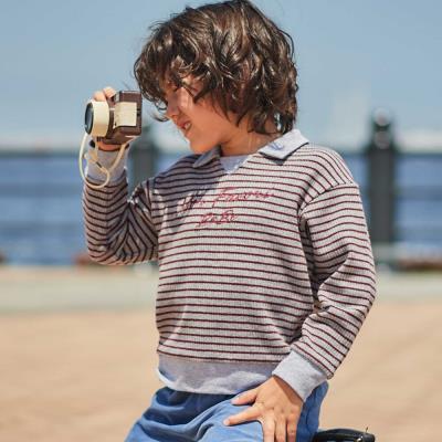 【お揃い】ボーダーリブZIPカラー長袖プルオーバー(90~160cm)