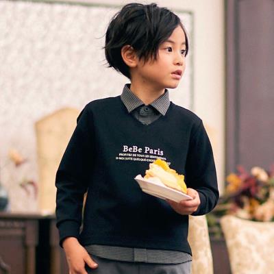 ポンチ×チェックシャツレイヤード風トレーナー(90~160cm)