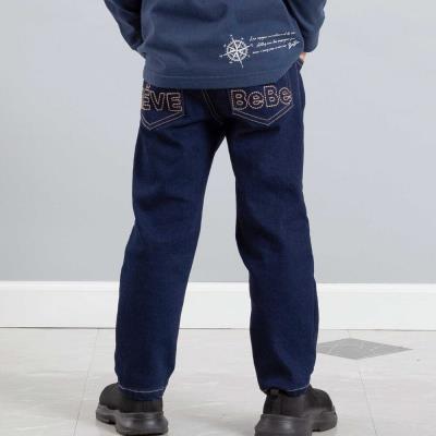 ストレッチジョグデニムバックステッチロゴロングパンツ(90~160cm)