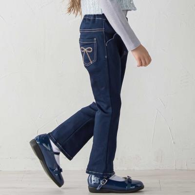 ジョグデニムリボン刺しゅうフレアロングパンツ(90~160cm)