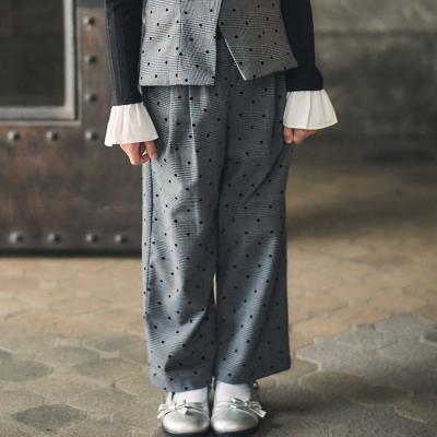 【お揃い】グレンチェック×ドットツータックワイドパンツ(100~160cm)