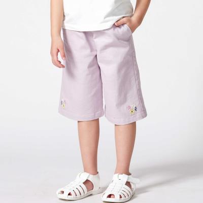 【抗菌・防臭】フラワー刺しゅうストレッチツイル6分丈ワイドパンツ(90~130cm)