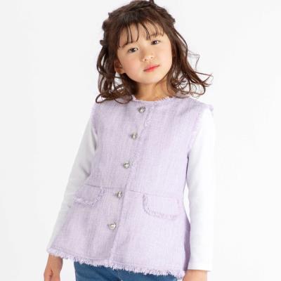 【お揃い】ツイード調フリンジボタンジレ(110~150cm)