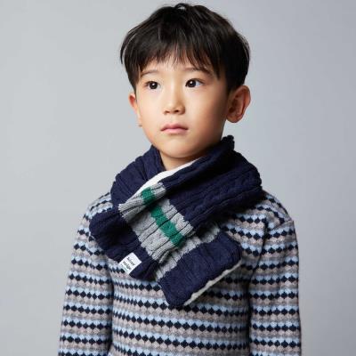 【お揃い】ケーブル編みライン配色ニットマフラー