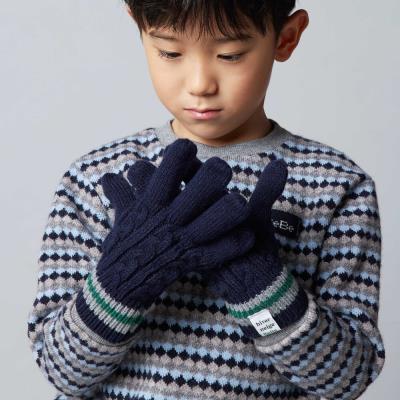 【お揃い】ケーブル編みライン配色ニット手袋