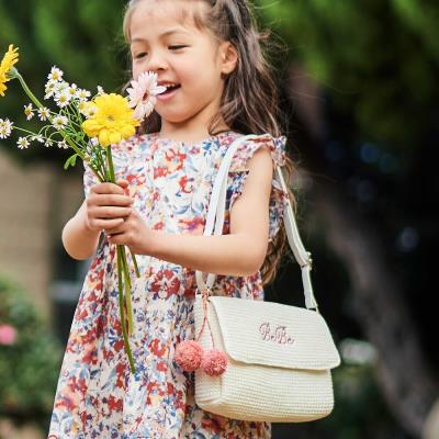 【お揃い】ラフィアポンポンブレード編みポシェット