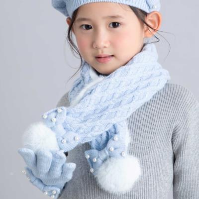 【お揃い】パールモチーフリボン格子編みニットマフラー