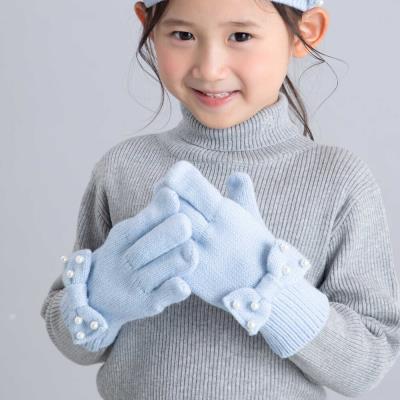 【お揃い】パールモチーフリボンニット手袋