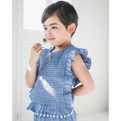 フリル 袖 シャーリング ナチュラル ストライプ ブラウス（90～150cm