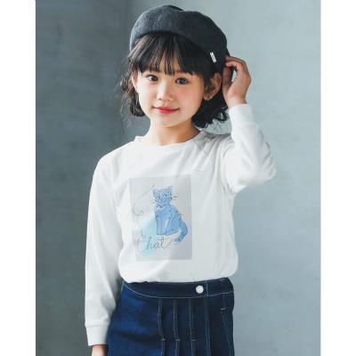 ネコ アート ニュアンス プリント ビッグ 長袖 Tシャツ ロンT （90