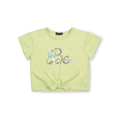 フラワーロゴプリント裾結びTシャツ(90~150cm)(90cm グリーン
