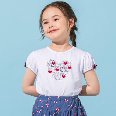 ロゴ+シフォンハート天竺パフスリーブTシャツ(90~150cm)(90cm