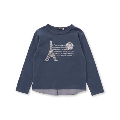 エッフェル塔プリント トレーナー 110cm エッフェル塔レタープリントレイヤード風長袖Tシャツ(90~150cm)(90cm