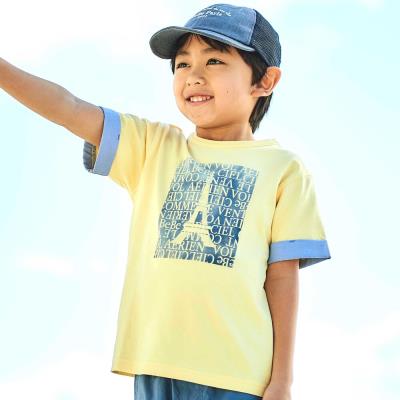 水彩風エッフェル塔ロゴプリント天竺配色半袖Tシャツ(90~150cm)