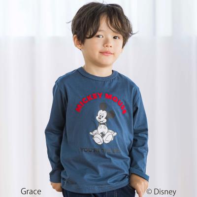 【Disney(ディズニー)】<ミッキーマウス>プリント天竺長袖Tシャツ(90~130cm)