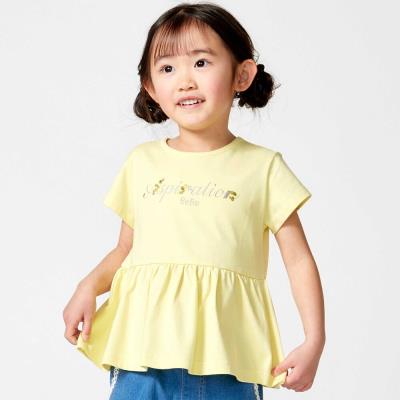 ロゴ刺しゅうペプラムフリル天竺半袖Tシャツ(100~150cm)