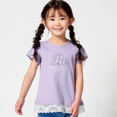 裾レースBeロゴパッチ刺しゅう天竺半袖Tシャツ(80~150cm)