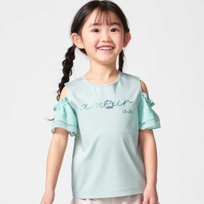 アムールフラワーモチーフ肩開き2wayシフォン袖ポンチTシャツ(90~160cm)