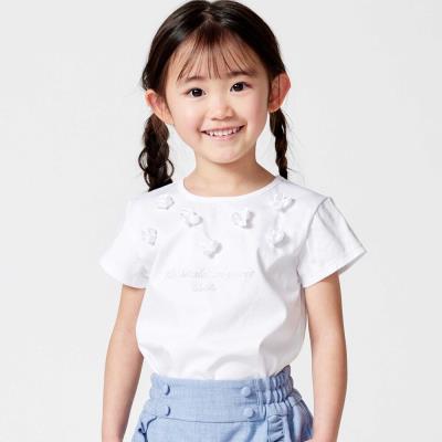 サテンフラワーモチーフポンチ半袖Tシャツ(100~160cm)