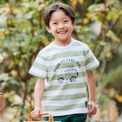 ボーダーキャンピングカープリント杢天竺半袖Tシャツ(80~150cm)
