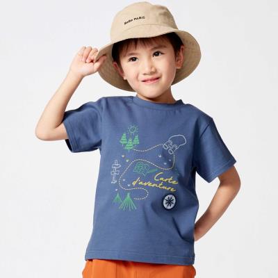 コンパスワッペンアドベンチャーMAPプリント天竺半袖Tシャツ(90~150cm)