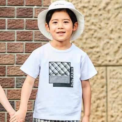 【接触冷感】【お揃い】マドラスチェックパッチ天竺半袖Tシャツ(90~150cm)