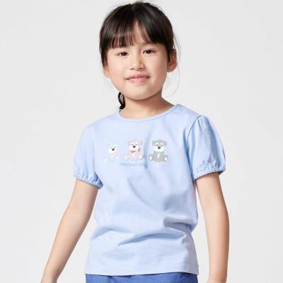 【抗菌・防臭】シュナウザープリント天竺パフスリーブTシャツ(90~130cm)